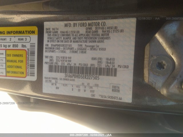 Photo 8 VIN: 3FA6P0HD5ER327505 - FORD FUSION 