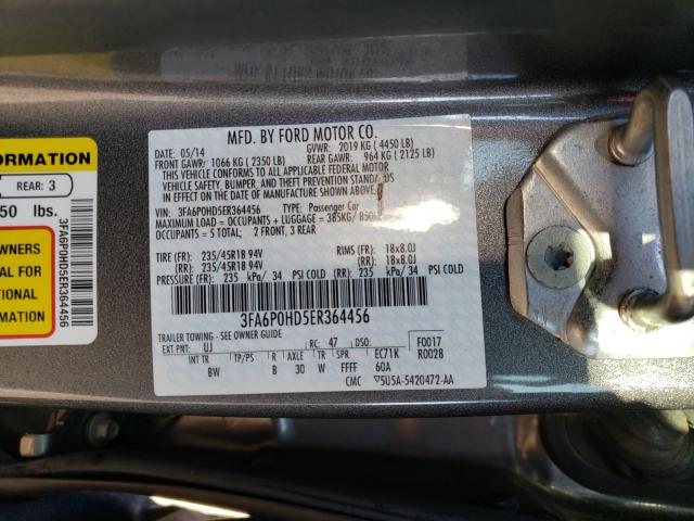 Photo 9 VIN: 3FA6P0HD5ER364456 - FORD FUSION SE 