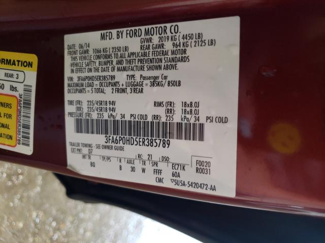 Photo 9 VIN: 3FA6P0HD5ER385789 - FORD FUSION SE 