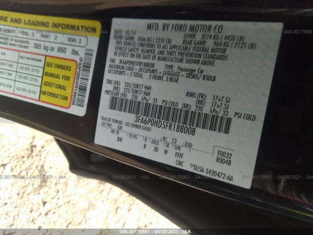 Photo 8 VIN: 3FA6P0HD5FR188008 - FORD FUSION 