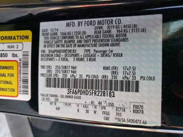 Photo 9 VIN: 3FA6P0HD5FR228183 - FORD FUSION SE 