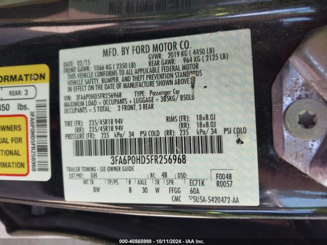 Photo 8 VIN: 3FA6P0HD5FR256968 - FORD FUSION 