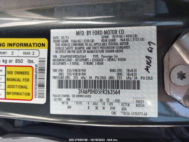 Photo 8 VIN: 3FA6P0HD5FR263564 - FORD FUSION 