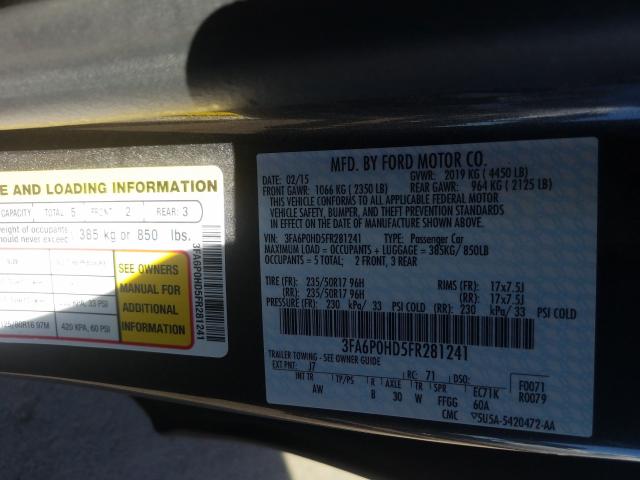 Photo 9 VIN: 3FA6P0HD5FR281241 - FORD FUSION SE 