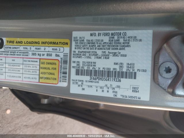 Photo 8 VIN: 3FA6P0HD5GR119336 - FORD FUSION 