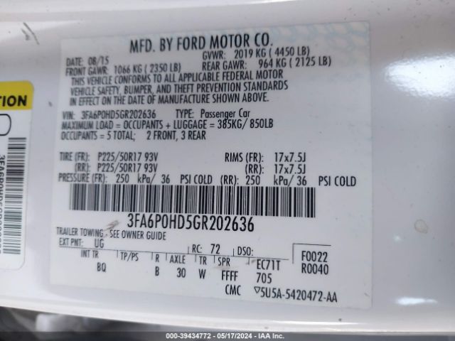 Photo 8 VIN: 3FA6P0HD5GR202636 - FORD FUSION 