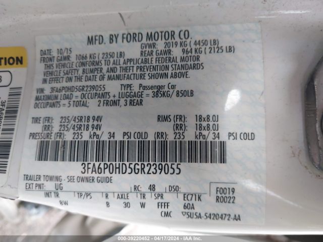 Photo 8 VIN: 3FA6P0HD5GR239055 - FORD FUSION 