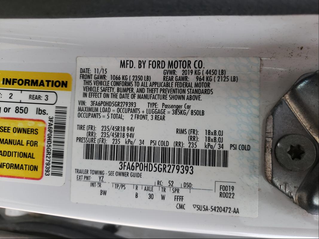 Photo 9 VIN: 3FA6P0HD5GR279393 - FORD FUSION SE 