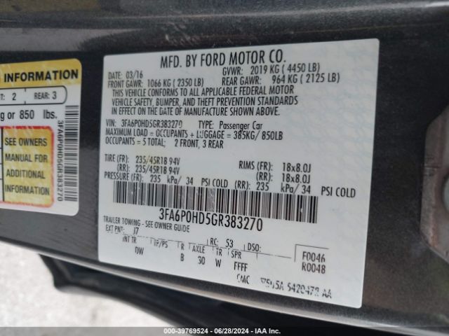 Photo 8 VIN: 3FA6P0HD5GR383270 - FORD FUSION 