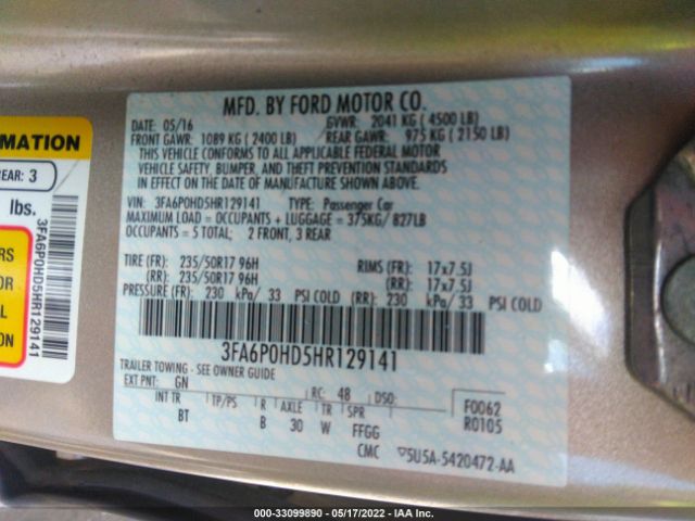 Photo 8 VIN: 3FA6P0HD5HR129141 - FORD FUSION 