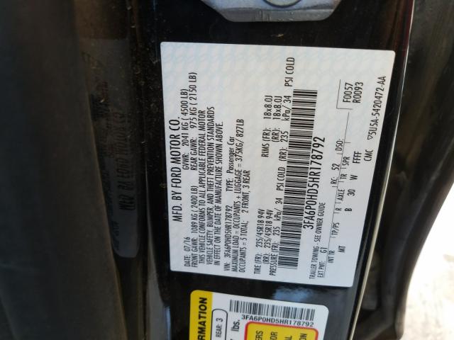 Photo 9 VIN: 3FA6P0HD5HR178792 - FORD FUSION SE 