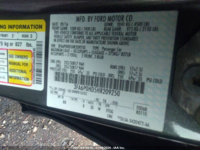 Photo 8 VIN: 3FA6P0HD5HR209250 - FORD FUSION 