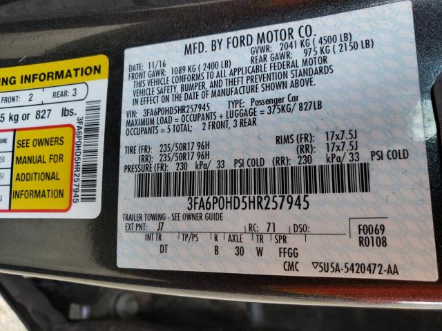 Photo 9 VIN: 3FA6P0HD5HR257945 - FORD FUSION SE 