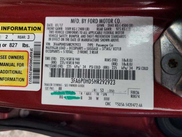 Photo 11 VIN: 3FA6P0HD5HR292923 - FORD FUSION SE 