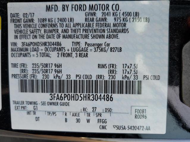 Photo 12 VIN: 3FA6P0HD5HR304486 - FORD FUSION SE 