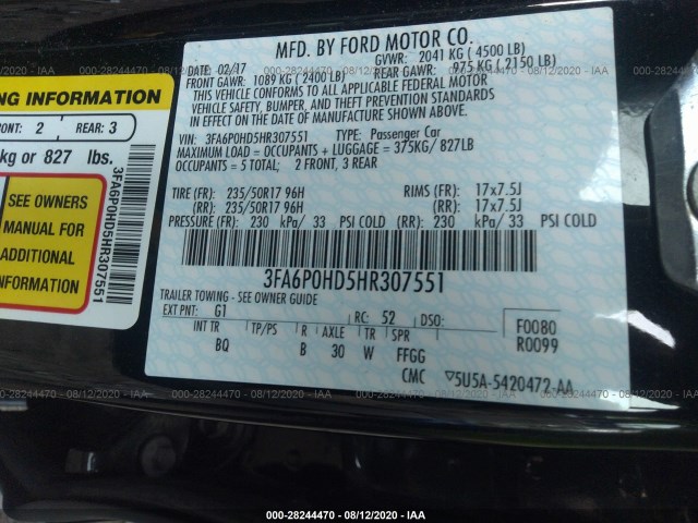 Photo 8 VIN: 3FA6P0HD5HR307551 - FORD FUSION 