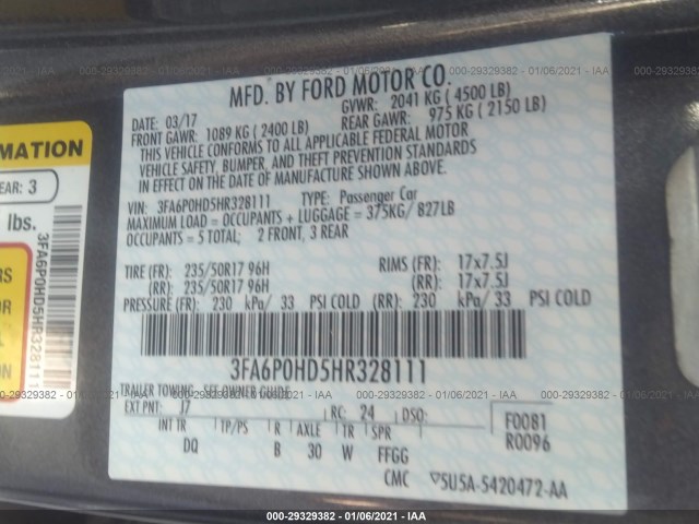 Photo 8 VIN: 3FA6P0HD5HR328111 - FORD FUSION 