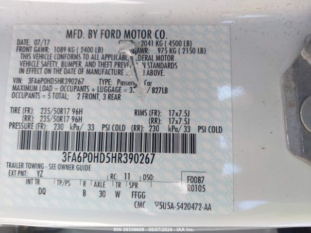 Photo 8 VIN: 3FA6P0HD5HR390267 - FORD FUSION 