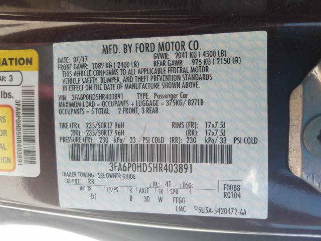 Photo 9 VIN: 3FA6P0HD5HR403891 - FORD FUSION SE 