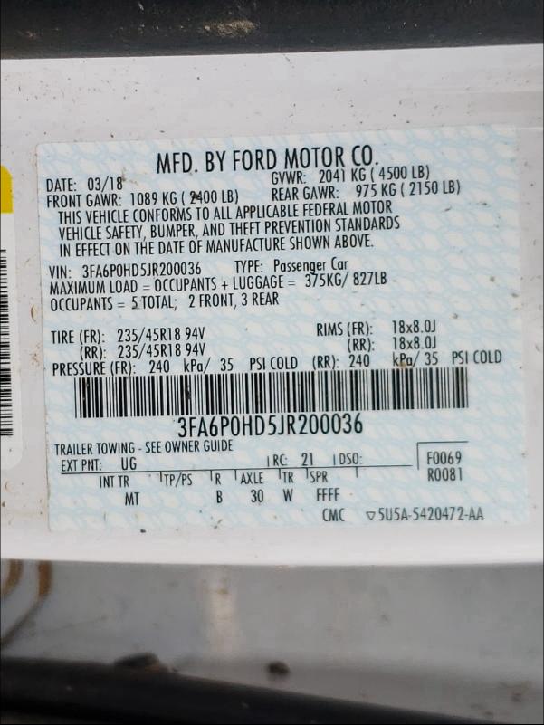 Photo 9 VIN: 3FA6P0HD5JR200036 - FORD FUSION SE 