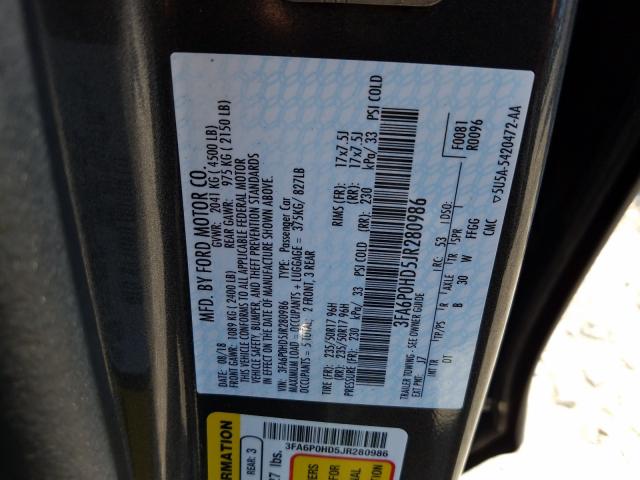 Photo 9 VIN: 3FA6P0HD5JR280986 - FORD FUSION SE 