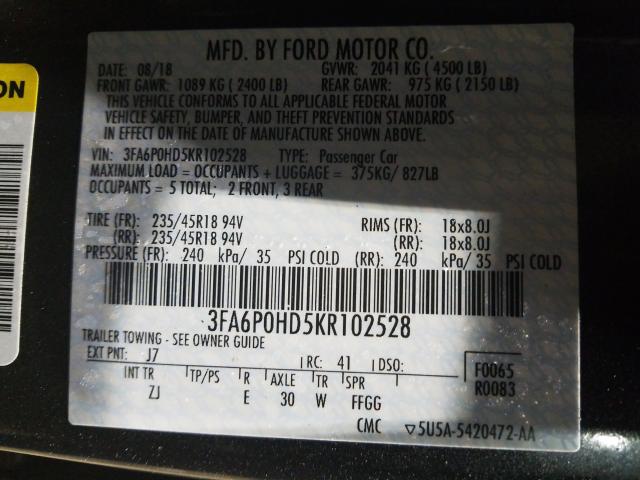 Photo 9 VIN: 3FA6P0HD5KR102528 - FORD FUSION SE 