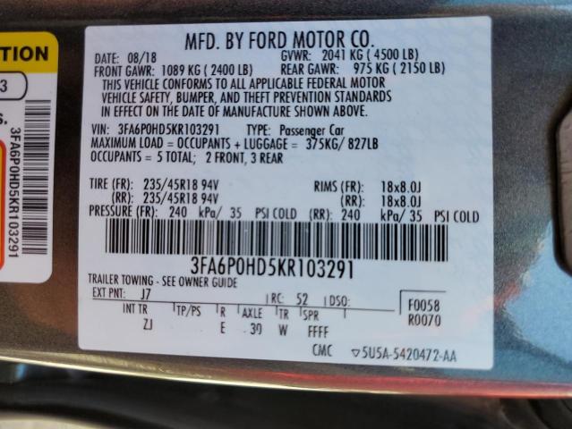 Photo 9 VIN: 3FA6P0HD5KR103291 - FORD FUSION SE 