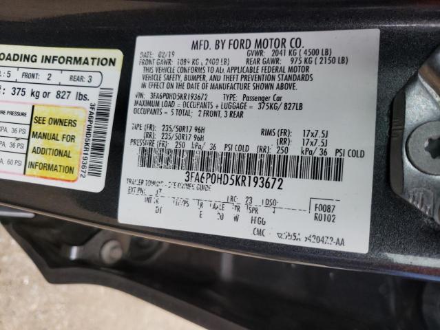 Photo 9 VIN: 3FA6P0HD5KR193672 - FORD FUSION SE 