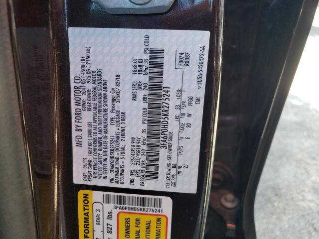 Photo 11 VIN: 3FA6P0HD5KR275241 - FORD FUSION SE 