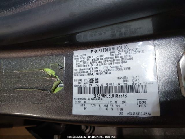 Photo 8 VIN: 3FA6P0HD5LR185573 - FORD FUSION 