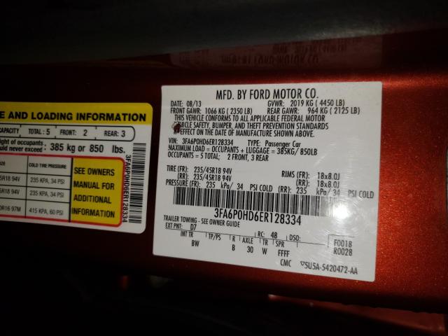 Photo 9 VIN: 3FA6P0HD6ER128334 - FORD FUSION 