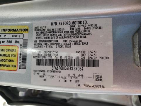 Photo 9 VIN: 3FA6P0HD6ER137034 - FORD FUSION SE 