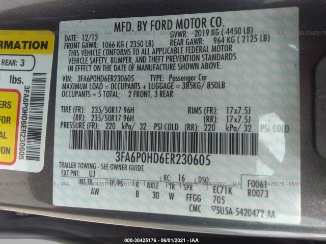 Photo 8 VIN: 3FA6P0HD6ER230605 - FORD FUSION 