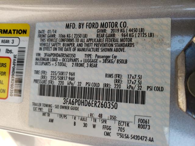 Photo 9 VIN: 3FA6P0HD6ER260350 - FORD FUSION SE 