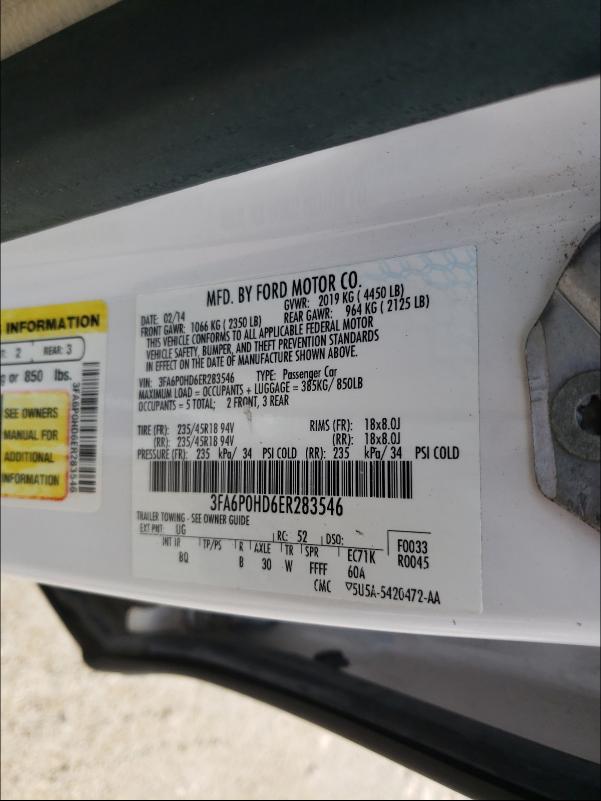 Photo 9 VIN: 3FA6P0HD6ER283546 - FORD FUSION SE 