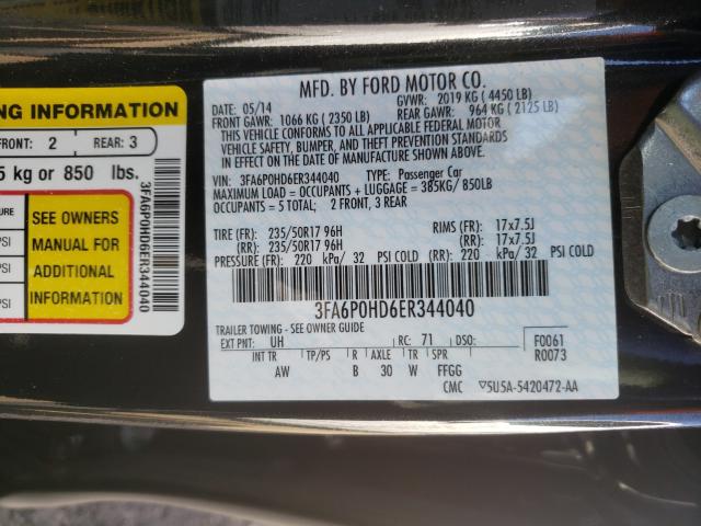 Photo 9 VIN: 3FA6P0HD6ER344040 - FORD FUSION SE 