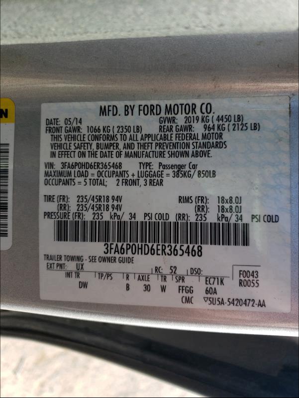 Photo 9 VIN: 3FA6P0HD6ER365468 - FORD FUSION SE 