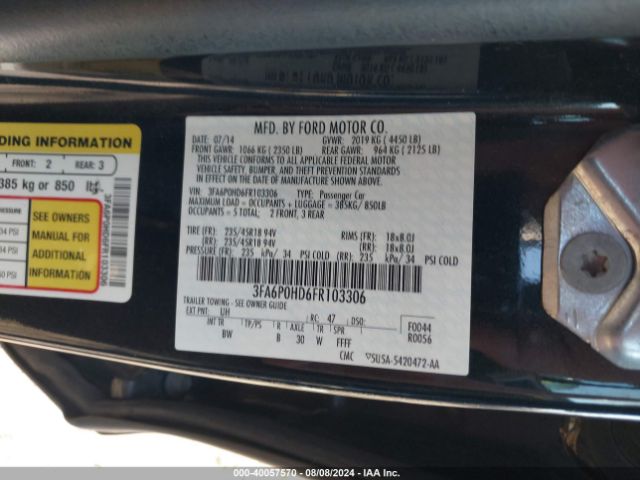 Photo 8 VIN: 3FA6P0HD6FR103306 - FORD FUSION 