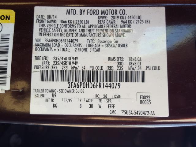 Photo 9 VIN: 3FA6P0HD6FR144079 - FORD FUSION SE 