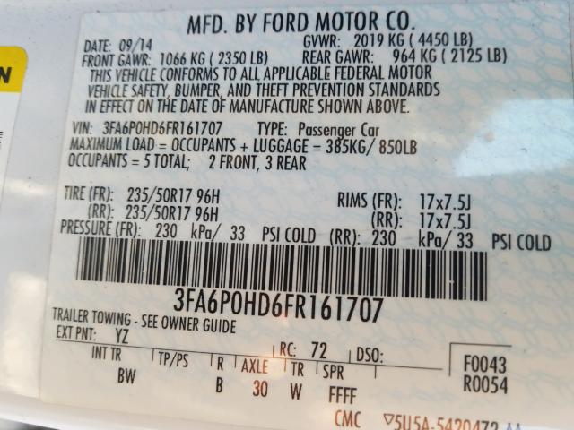 Photo 9 VIN: 3FA6P0HD6FR161707 - FORD FUSION SE 