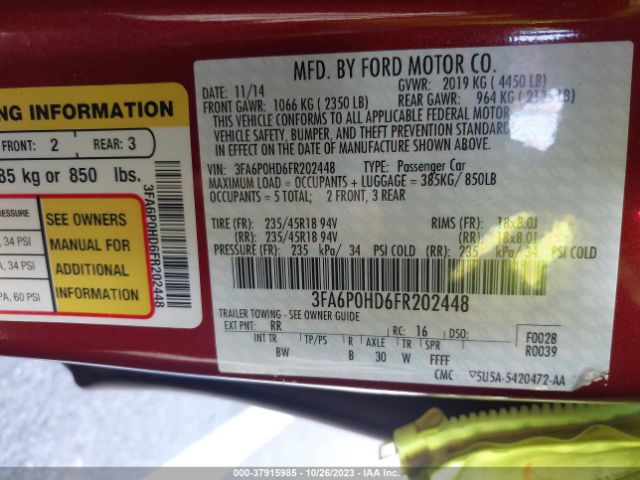 Photo 8 VIN: 3FA6P0HD6FR202448 - FORD FUSION 