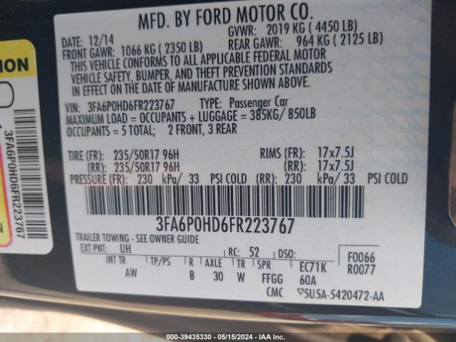 Photo 8 VIN: 3FA6P0HD6FR223767 - FORD FUSION 