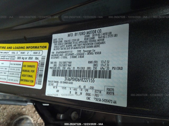 Photo 8 VIN: 3FA6P0HD6FR227155 - FORD FUSION 