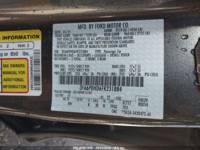 Photo 8 VIN: 3FA6P0HD6FR231884 - FORD FUSION 