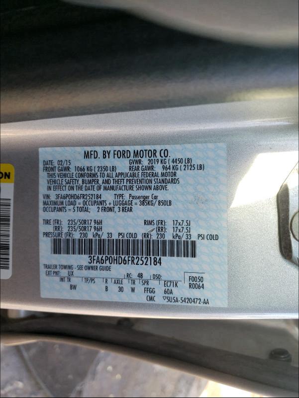 Photo 9 VIN: 3FA6P0HD6FR252184 - FORD FUSION SE 