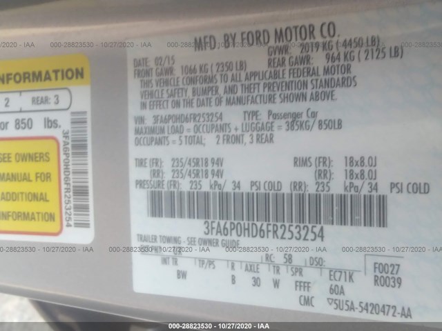 Photo 8 VIN: 3FA6P0HD6FR253254 - FORD FUSION 