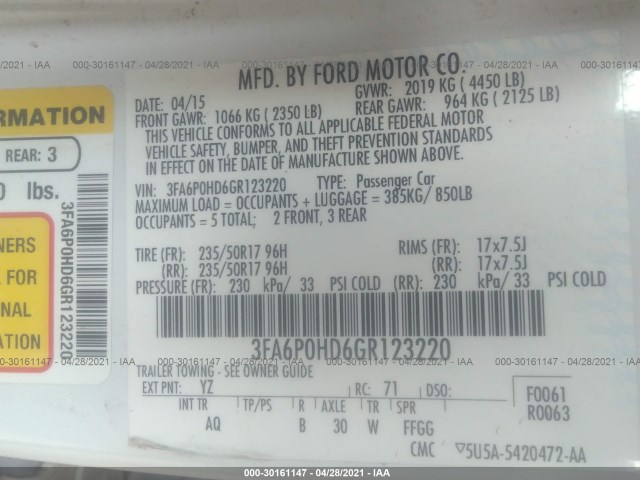 Photo 8 VIN: 3FA6P0HD6GR123220 - FORD FUSION 