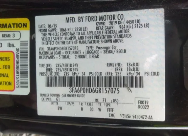 Photo 8 VIN: 3FA6P0HD6GR157075 - FORD FUSION 