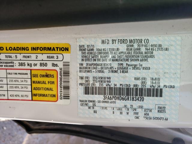 Photo 9 VIN: 3FA6P0HD6GR183420 - FORD FUSION SE 