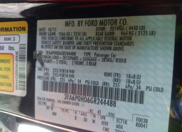 Photo 8 VIN: 3FA6P0HD6GR244488 - FORD FUSION 